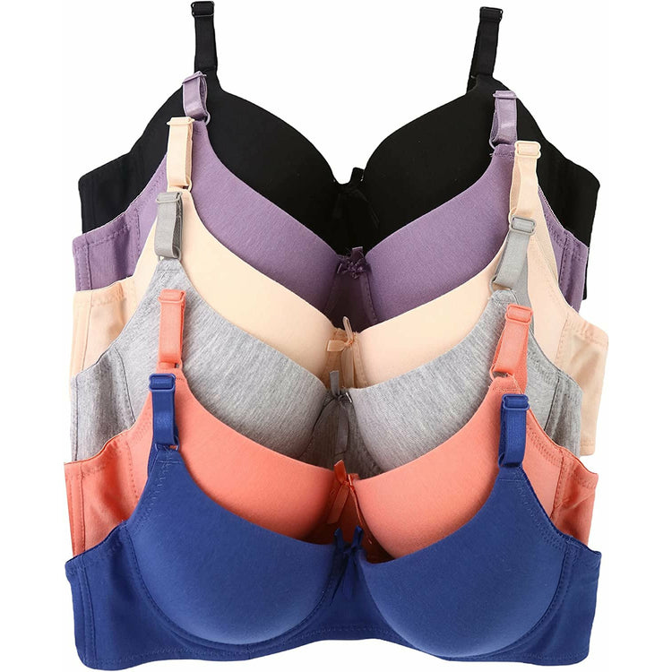 Women's Pack of 6 Classic Cotton Heathered Bras with Center Satin Bow
