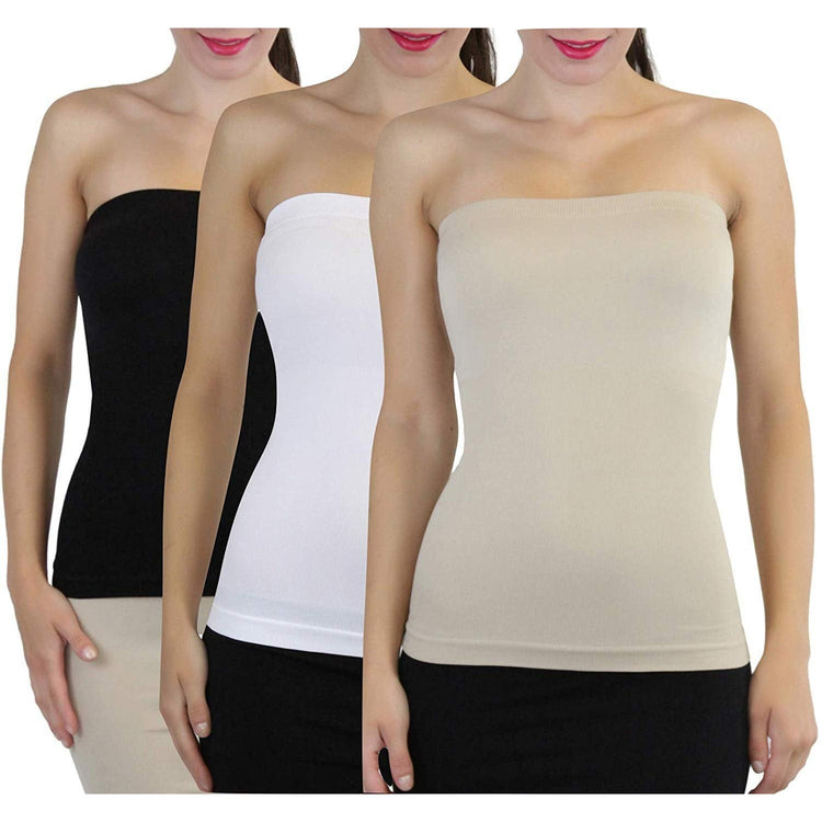 Women's Seamless Bandeau Tube Top Ribbed Without Pad