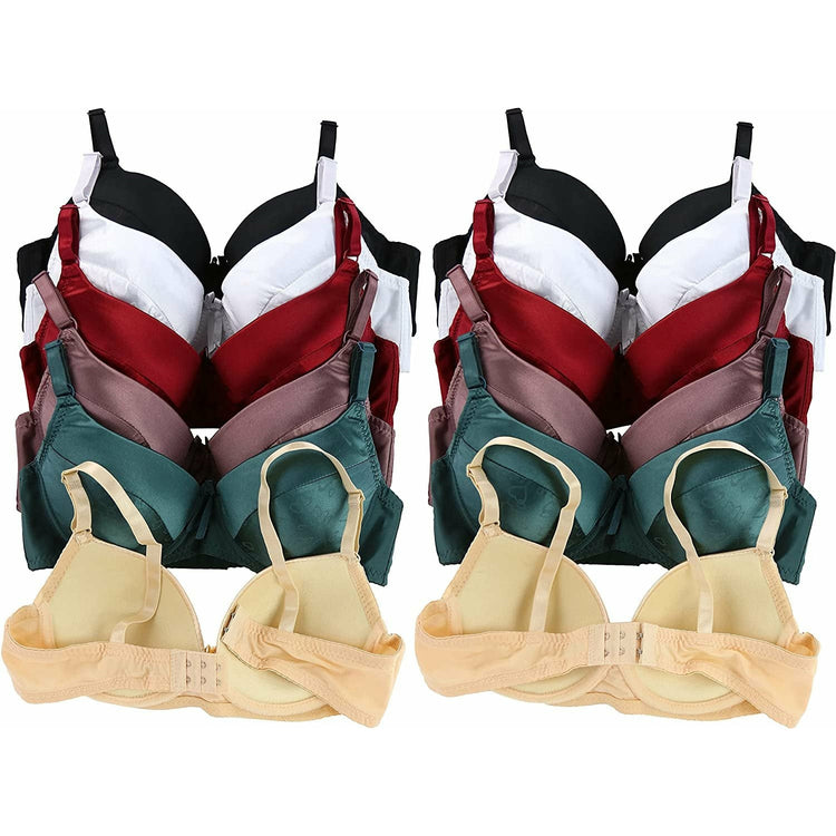 Women's Pack of 6 Padded Underwire Silky Smooth Bras w/ Half Cup Heart Design