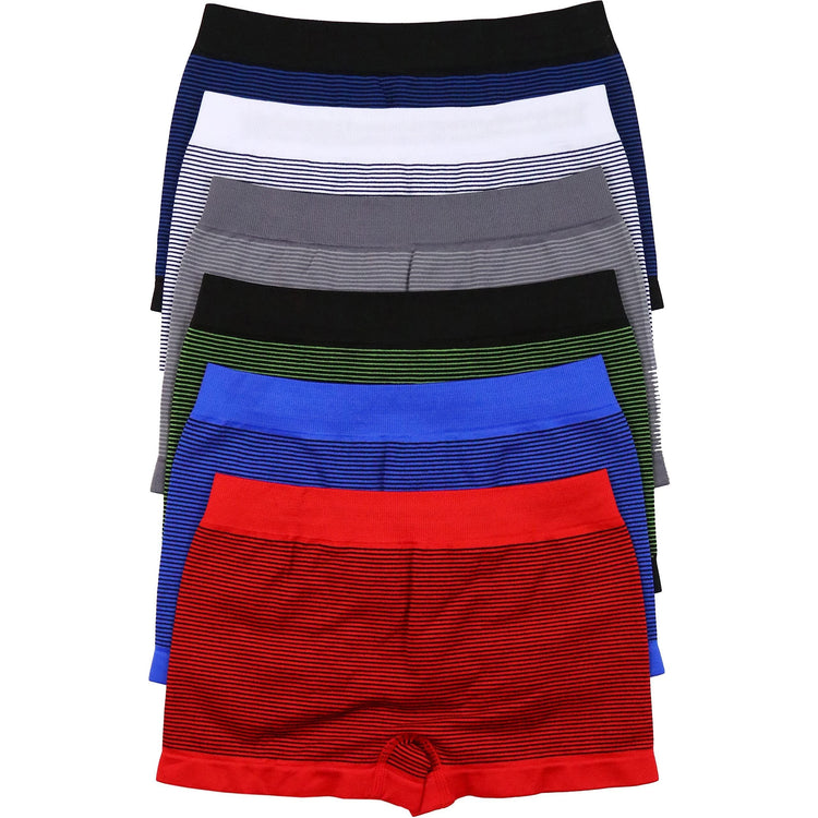 Boy's Pack of 6 Seamless Boxer Briefs with Thin Stripes