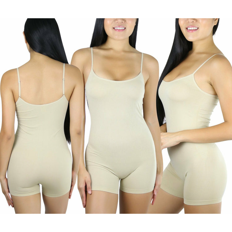 Women's Pack of 3 Essential Layering Seamless Pull On Bodysuit Cami Top Shorts Bottoms