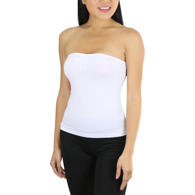 Women's Straight Neckline Ruched Basic Solid Knit Tube Top